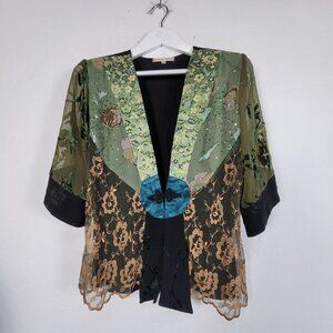 Spencer Alexis Womens Kimono Jacket Medium Floral Lace Embroidered Sheer Sleeve